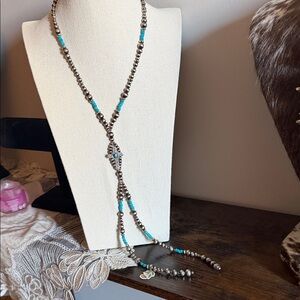 Native made Turquoise and Silver ROSARY Necklace